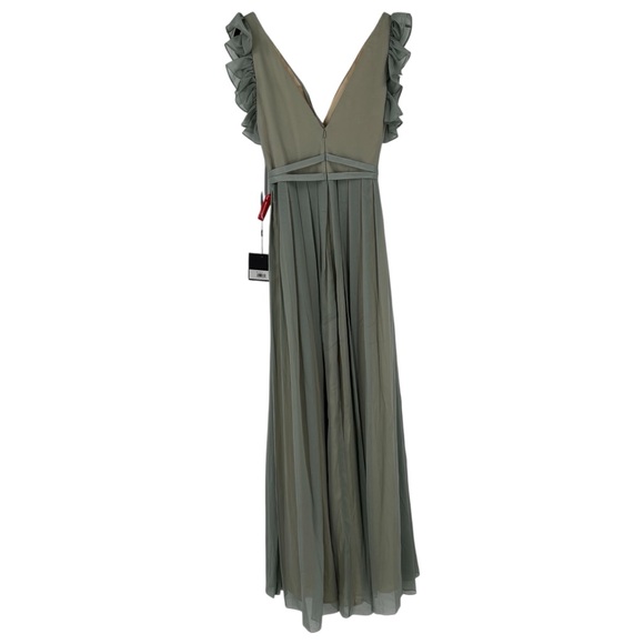 NWT Ieena by Mac Duggal Green Pleated Gown with Flutter Sleeves - Picture 6 of 7